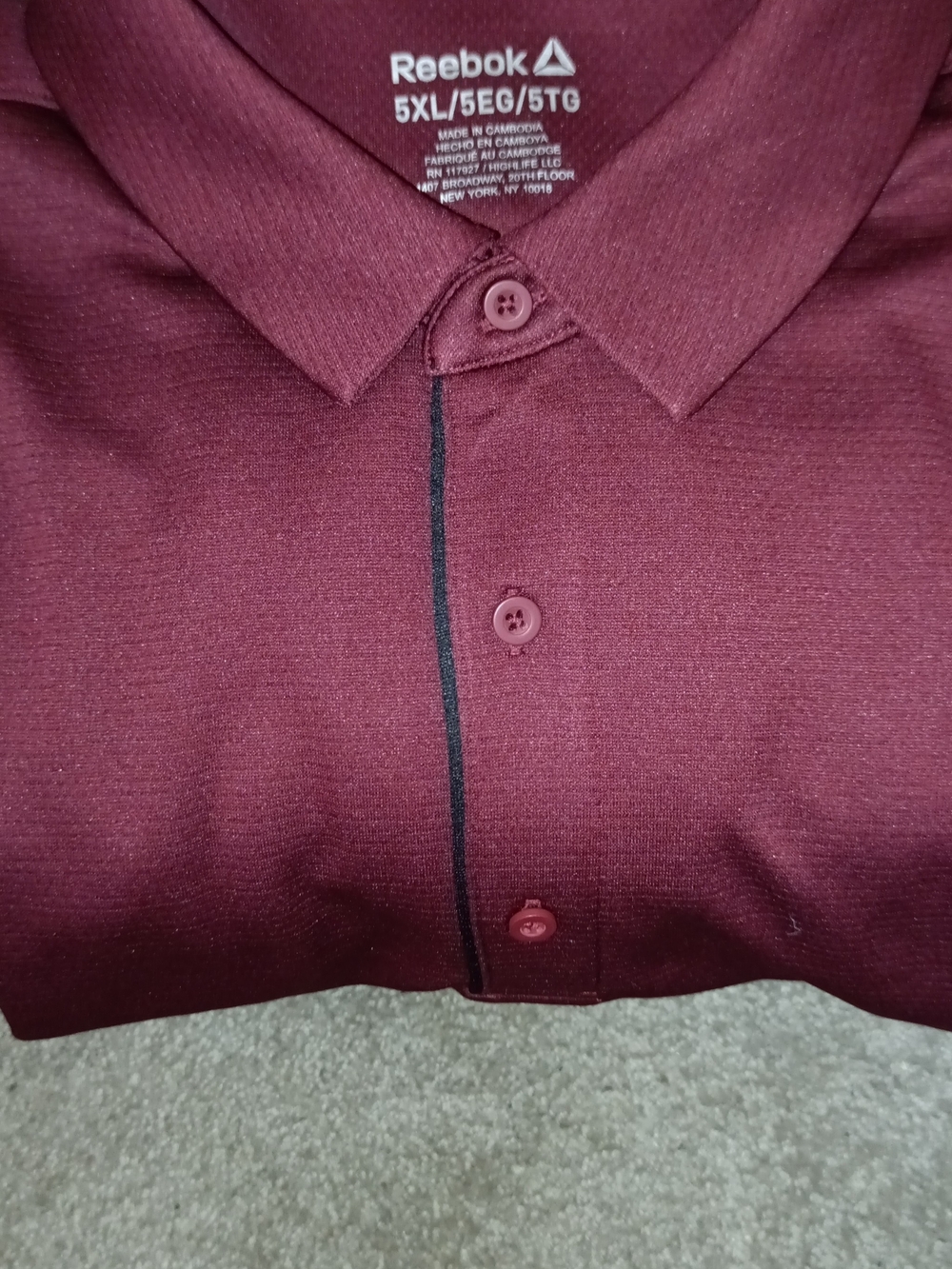 Reebok Men's Burgundy Polo with Contrast Trim New 5XL